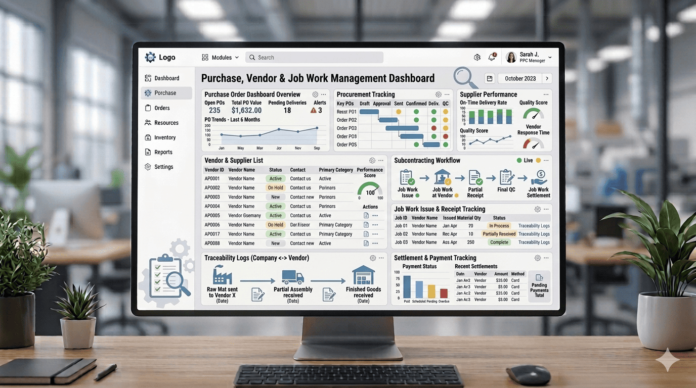Vendor and job work management software for manufacturing