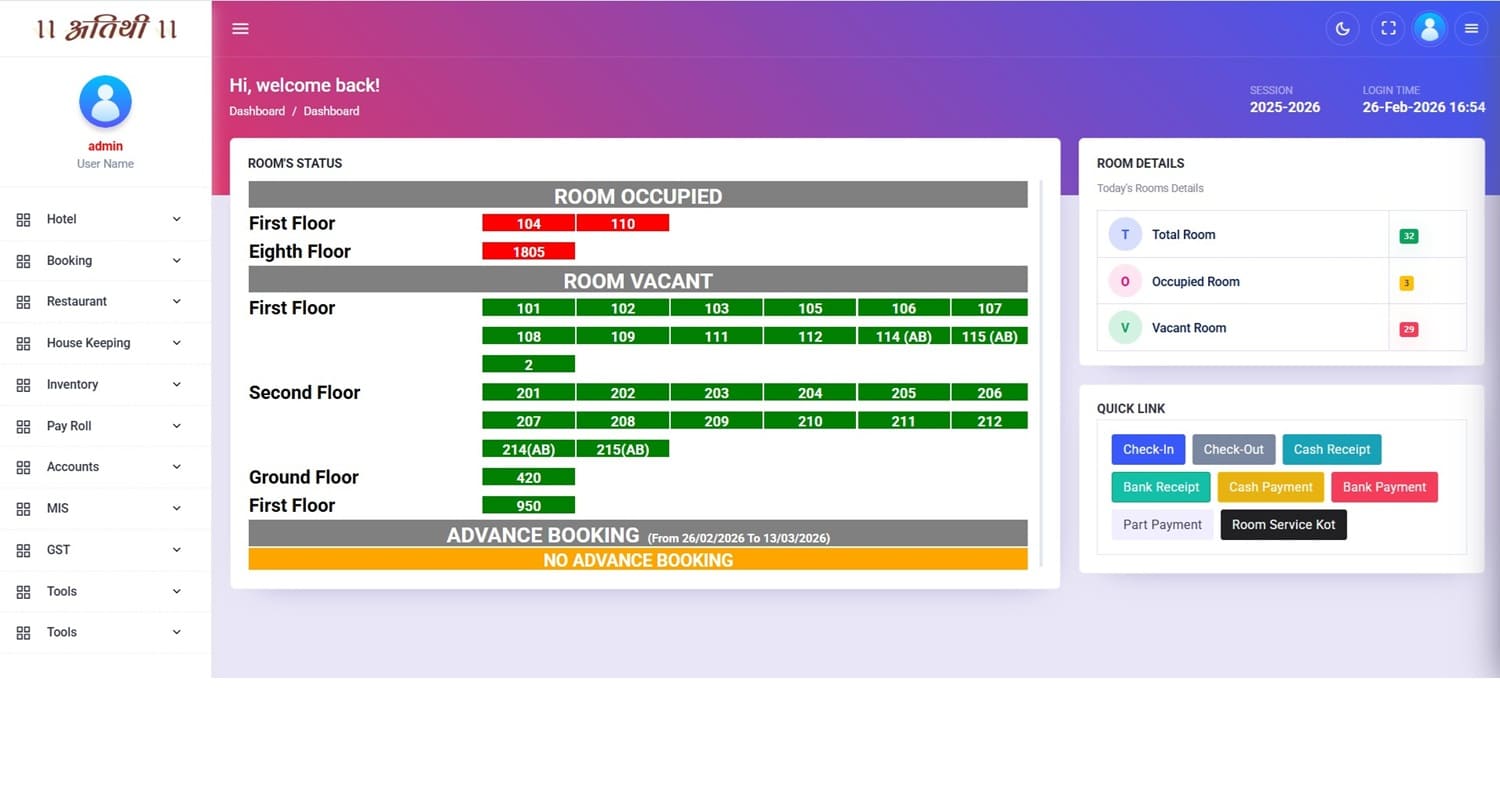 Hotel and property management system for hospitality businesses