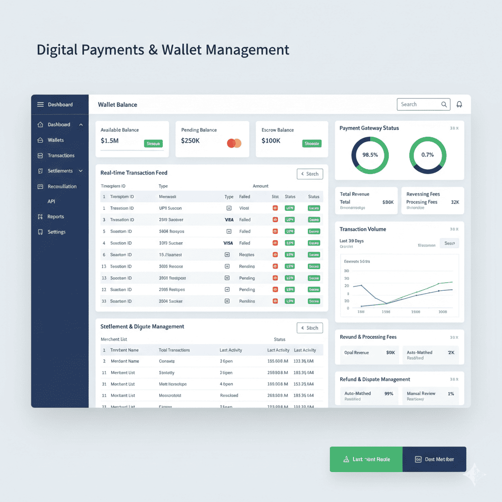 Digital payments and wallet management software for fintech platforms