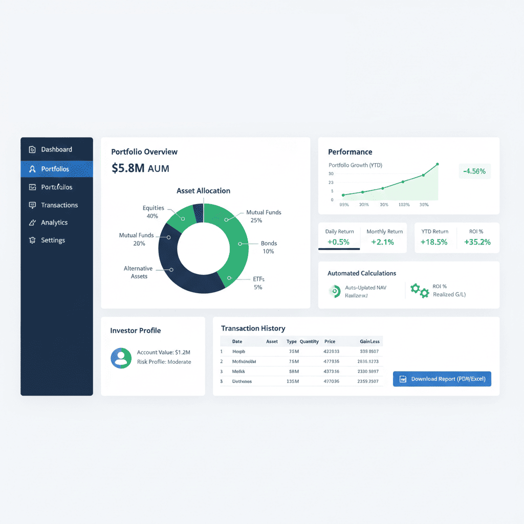 Investment and portfolio management software for financial institutions