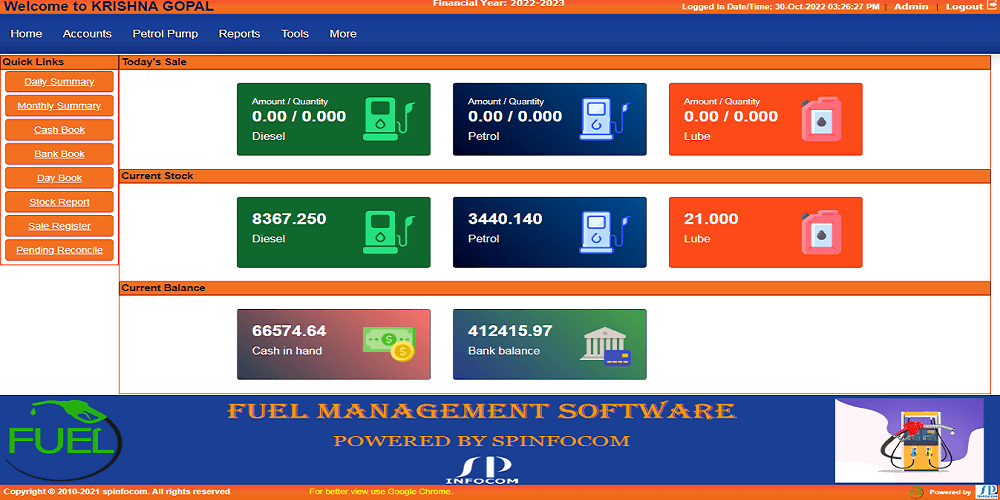 Fuel inventory management software for petroleum storage and depots