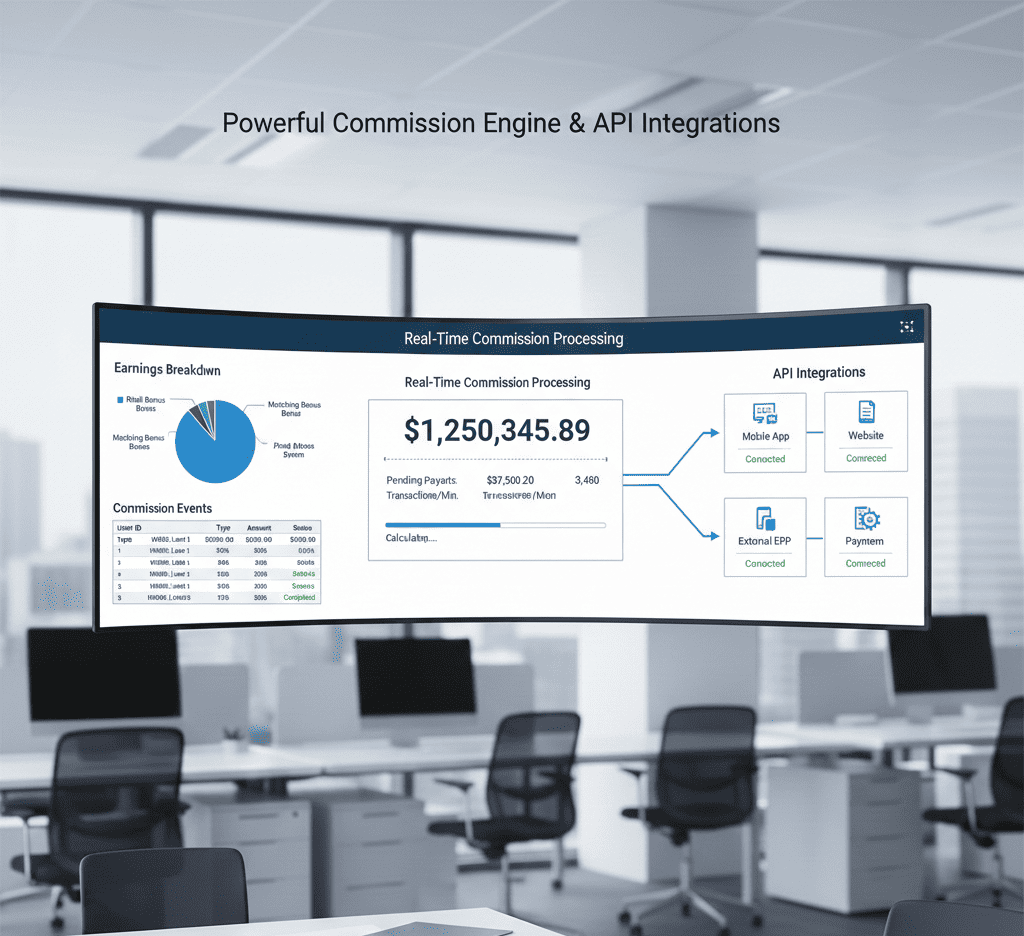 MLM commission engine with API integrations for automated payouts